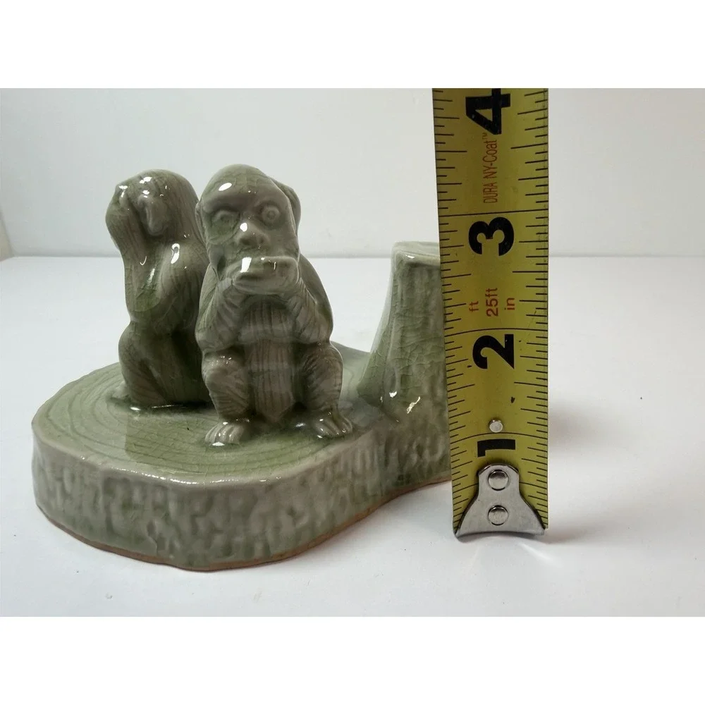 Novica‎ Collection Hear Speak See No Evil Monkey Apes Thailand Vintage Green